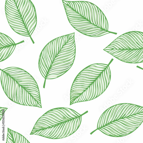 Seamless Tropical Leaf Pattern Vector - Green Banana Leaves Background Illustration