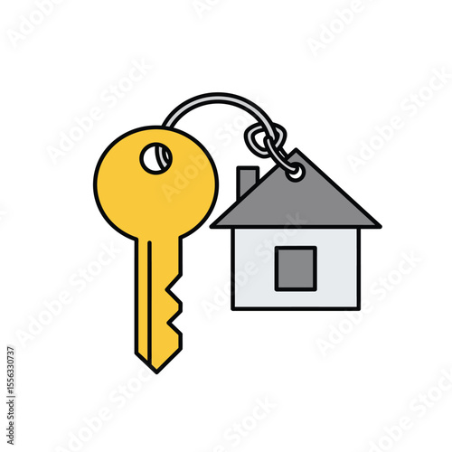 Close-up of a house key with a symbolic home and real estate concept for security and new property