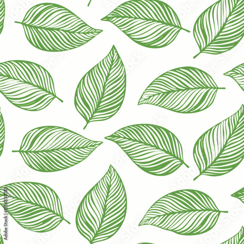 Seamless Tropical Leaf Pattern Vector - Green Banana Leaves Background Illustration