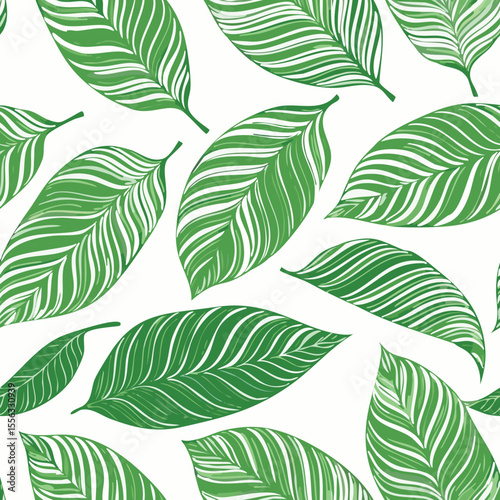 Seamless Tropical Leaf Pattern Vector - Green Banana Leaves Background Illustration