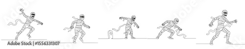 Mummy icon set in various action poses with minimalistic design  