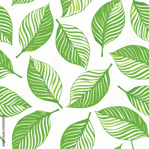 Seamless Tropical Leaf Pattern Vector - Green Banana Leaves Background Illustration