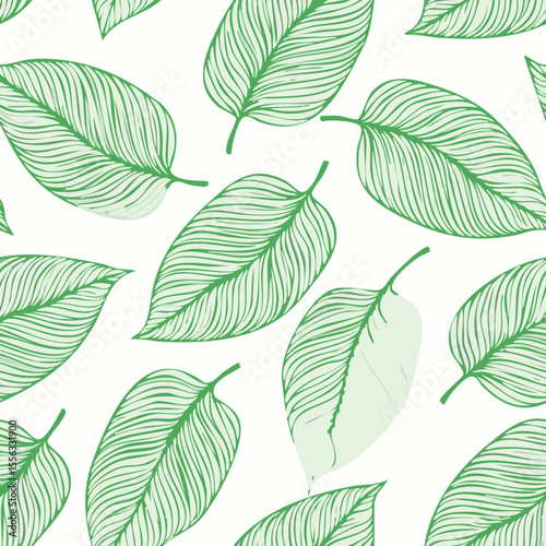 Seamless Tropical Leaf Pattern Vector - Green Banana Leaves Background Illustration