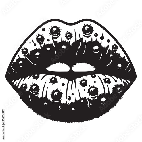 Herpes-affected lip silhouette showing distinct sores, simple black outline on a white background