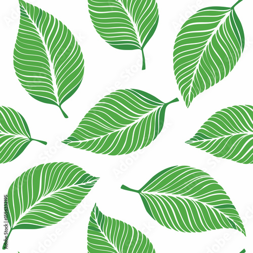 Seamless Tropical Leaf Pattern Vector - Green Banana Leaves Background Illustration