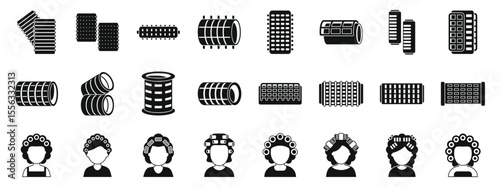 Hair rollers icons set. Hair rollers collection featuring various types and styles for achieving different curl sizes and volume