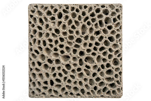 Square porous ceramic foam filter for molten metal filtration isolated on a transparent background