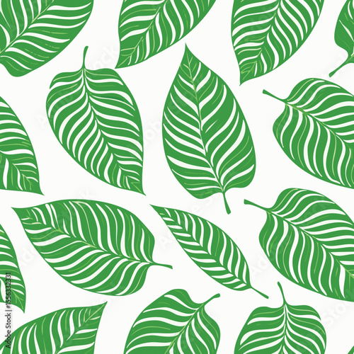 Seamless Tropical Leaf Pattern Vector - Green Banana Leaves Background Illustration