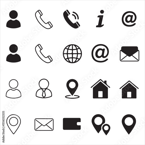 Collection of essential contact information symbols for business and communication