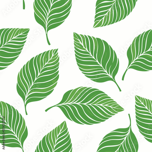 Seamless Tropical Leaf Pattern Vector - Green Banana Leaves Background Illustration