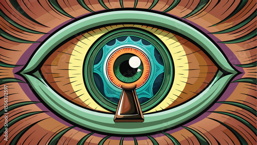 A mesmerizing eye of the world, a spiral of metal and light, revealing an intricate pattern of technology and architecture