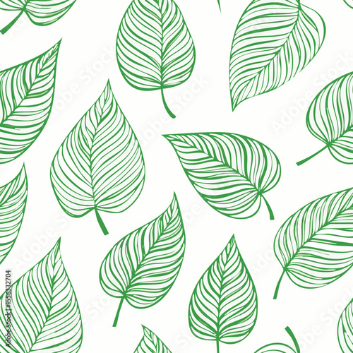 Seamless Tropical Leaf Pattern Vector - Green Banana Leaves Background Illustration