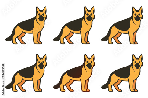 Six Color Variations German Shepherd Dog Vector Set