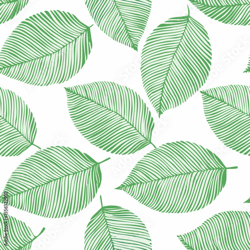 Seamless Tropical Leaf Pattern Vector - Green Banana Leaves Background Illustration