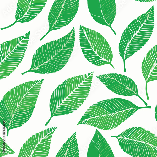 Seamless Tropical Leaf Pattern Vector - Green Banana Leaves Background Illustration