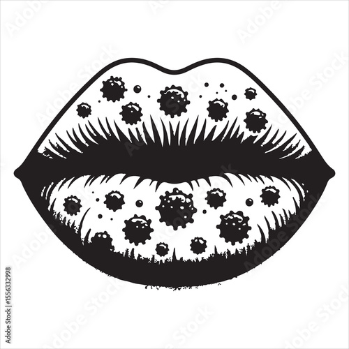 Herpes-affected lip silhouette showing distinct sores, simple black outline on a white background