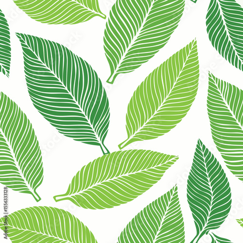 Seamless Tropical Leaf Pattern Vector - Green Banana Leaves Background Illustration
