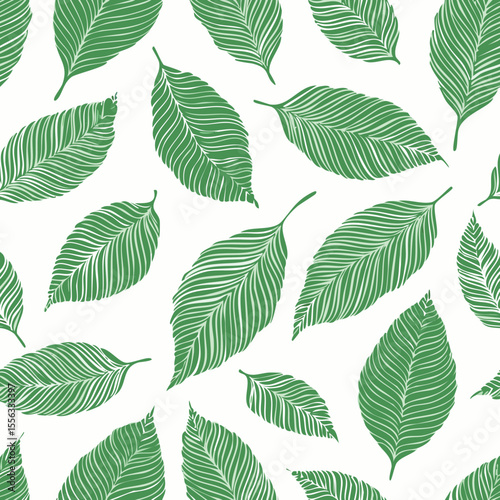Seamless Tropical Leaf Pattern Vector - Green Banana Leaves Background Illustration