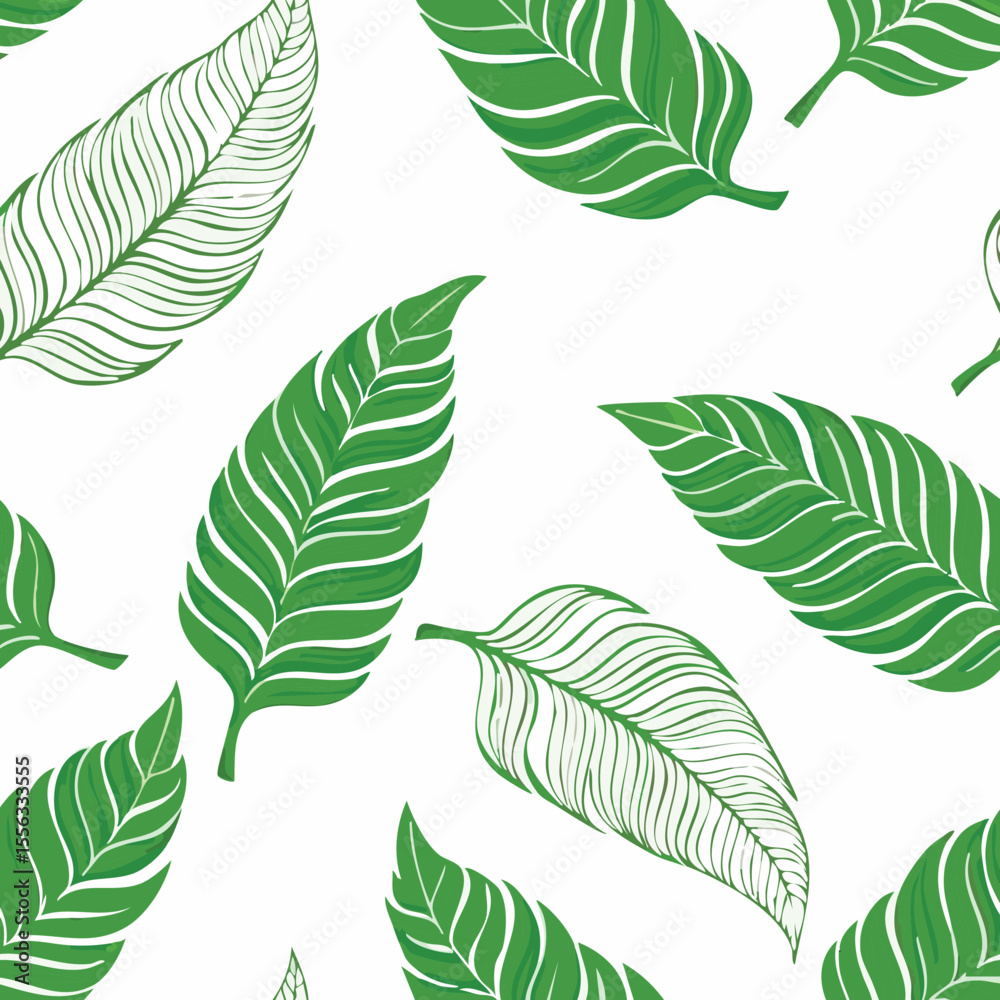 Fototapeta premium Seamless Tropical Leaf Pattern Vector - Green Banana Leaves Background Illustration