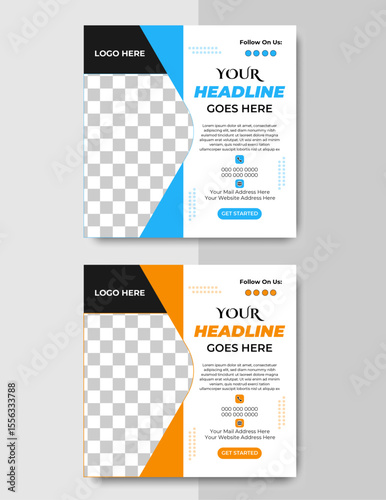 Modern Corporate Social Media Post Template with Photo Placeholder, Editable Text Layout, and Vibrant Colour Accents for Business Promotion and Digital Marketing Campaigns