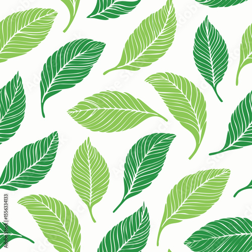 Seamless Tropical Leaf Pattern Vector - Green Banana Leaves Background Illustration