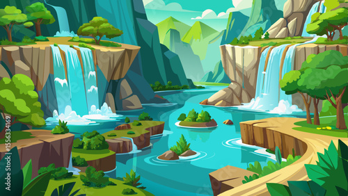 Crystal-clear waterfalls cascade down limestone cliffs into emerald lakes. Narrow wooden paths wind through lush green forests, as if leading into an enchanted world.