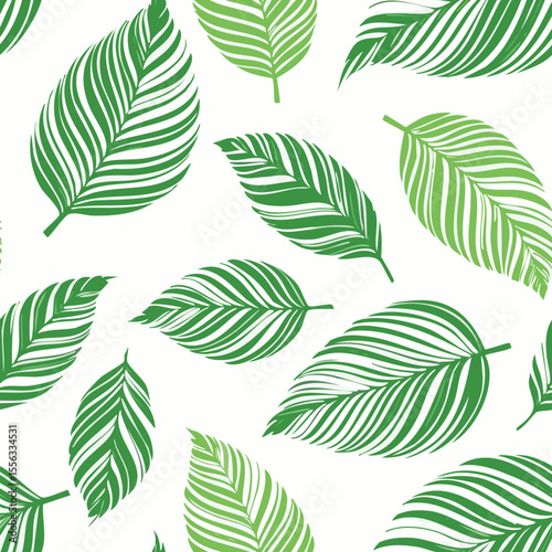 Seamless Tropical Leaf Pattern Vector - Green Banana Leaves Background Illustration