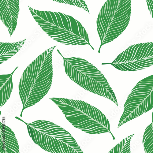 Seamless Tropical Leaf Pattern Vector - Green Banana Leaves Background Illustration