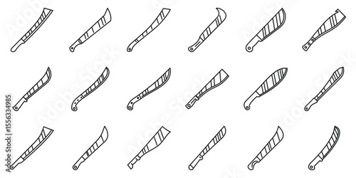 Machete knife icons set. Collection of machete knives icons representing diverse blade styles and functionalities