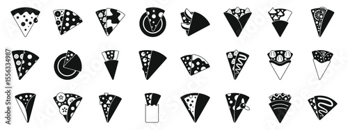 Sweet crepe icons set. Sweet and savory crepe icons depicting a range of fillings, toppings, and presentation styles