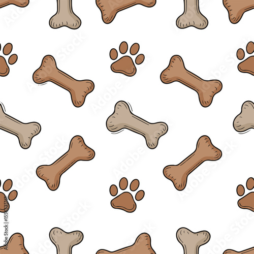 Dog paw and bone stroke seamless pattern