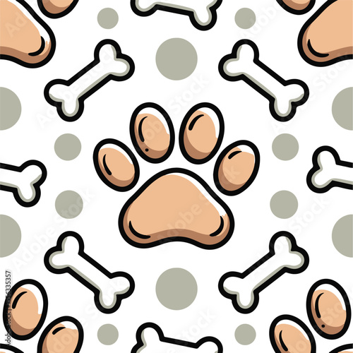 Dog paw and bone stroke seamless pattern