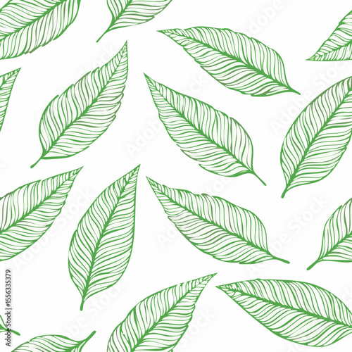 Seamless Tropical Leaf Pattern Vector - Green Banana Leaves Background Illustration