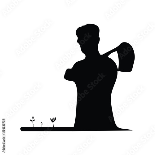 Silhouette of a Farmer with a Hoe, Cultivating the Land