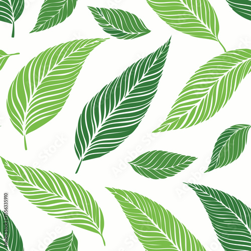 Seamless Tropical Leaf Pattern Vector - Green Banana Leaves Background Illustration