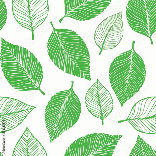 Seamless Tropical Leaf Pattern Vector - Green Banana Leaves Background Illustration