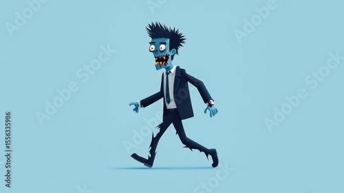 A whimsical zombie character in a suit, showcasing a humorous take on horror themes and animated art styles.