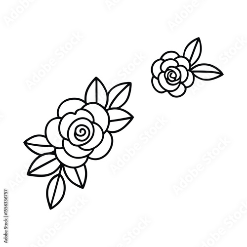 Elegant Rose Border Design with Cat Illustration in CMYK Color Model