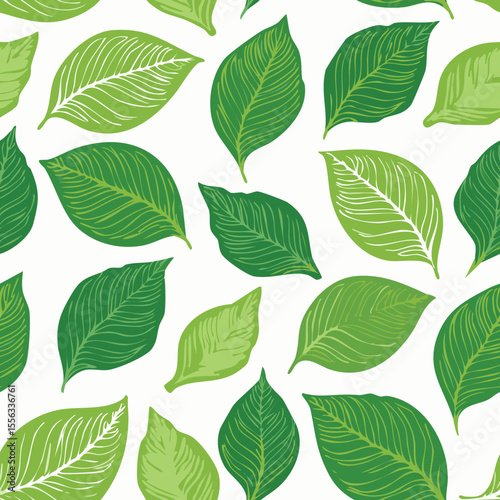 Seamless Tropical Leaf Pattern Vector - Green Banana Leaves Background Illustration