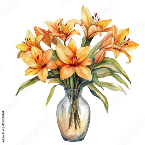 watercolor of A Corn Lily In A Vase, vector, isolated on a white background.
