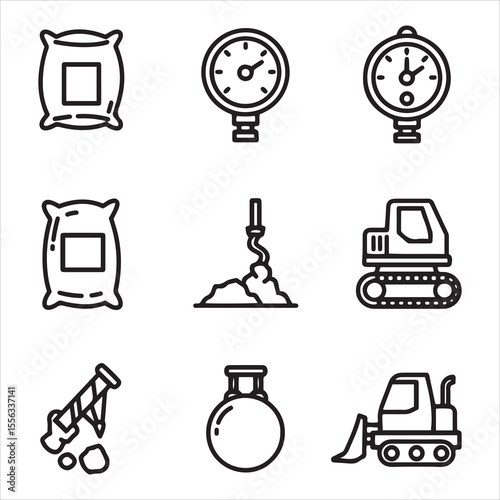 Construction and measurement symbols for building and heavy machinery operations