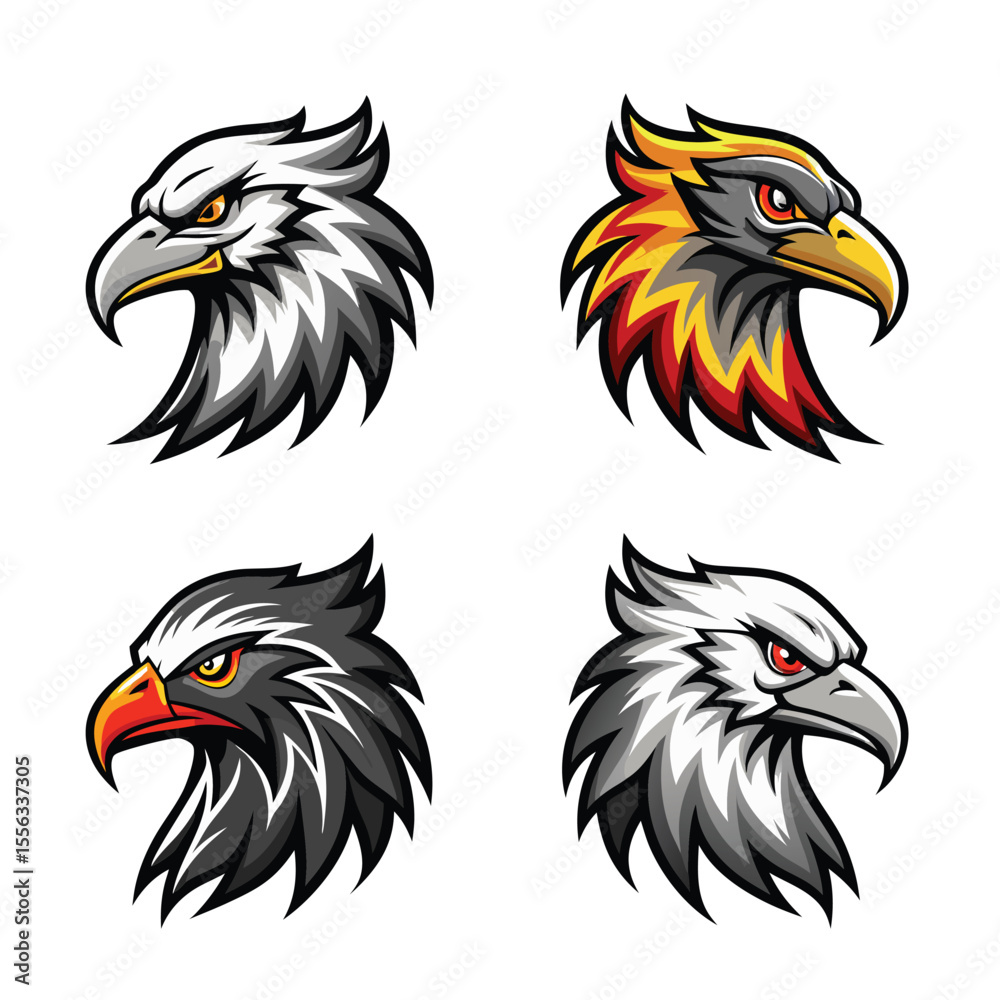 Obraz premium Eagle head logo icon vector art illustration set. Eagle silhouette vector illustration.
