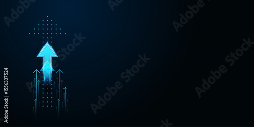 Technonlogy arrows up trend concepts, with light blue Upward Arrows for growing on dark background, A series of glowing, representing finance, business vector illustration