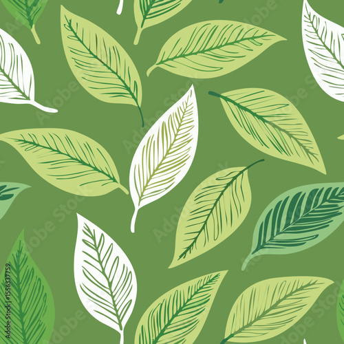 Seamless Tropical Leaf Pattern Vector - Green Banana Leaves Background Illustration