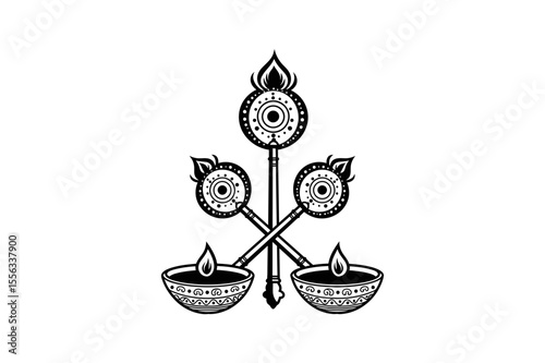 Ornate umbrella with beads and decorative elements silhouette
