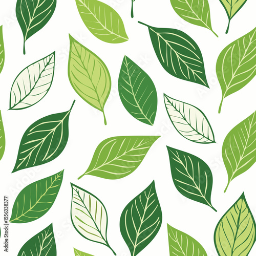 Seamless Tropical Leaf Pattern Vector - Green Banana Leaves Background Illustration