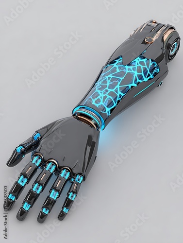 Futuristic robotic arm with glowing veins