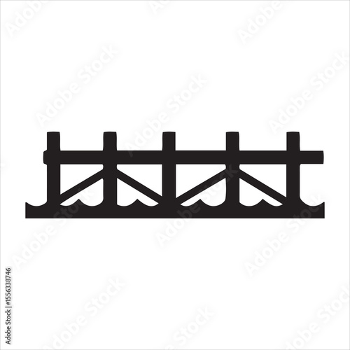 Abstract silhouette of a wooden bridge structure with diagonal bracing