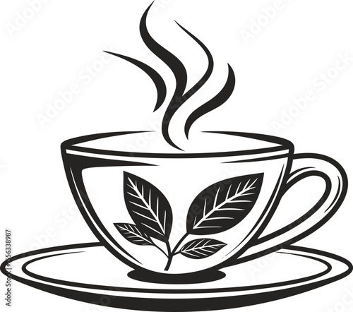 Minimalist vector graphic of a steaming cup silhouette isolated on white background