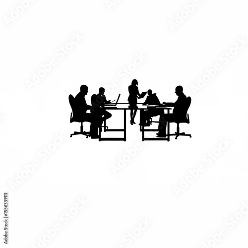 Silhouette of a team working in an international trade office on white background